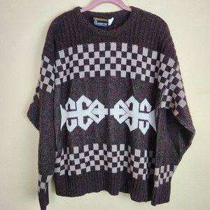 Vintage London Fog Printed Multicolored‎ Geometric checkered Grandpa Sweater XL